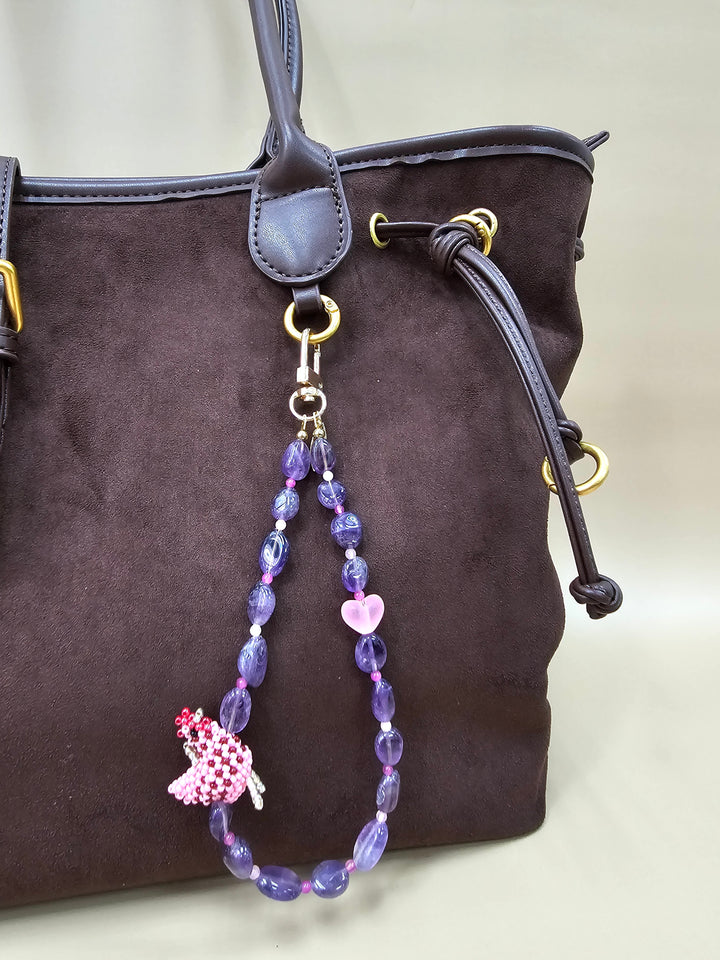 Handcrafted Chicken Amethyst Phone Strap PC122