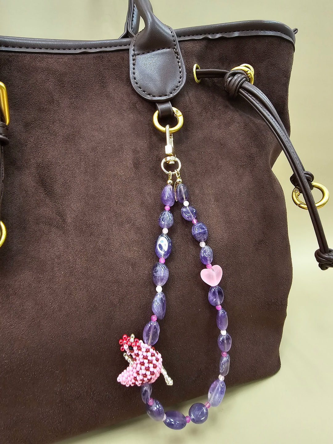 Handcrafted Chicken Amethyst Phone Strap PC122