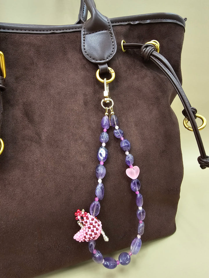 Handcrafted Chicken Amethyst Phone Strap PC122