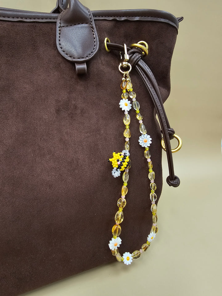 Handcrafted Bee & Shell Flower Natural Citrine Phone Strap PC127