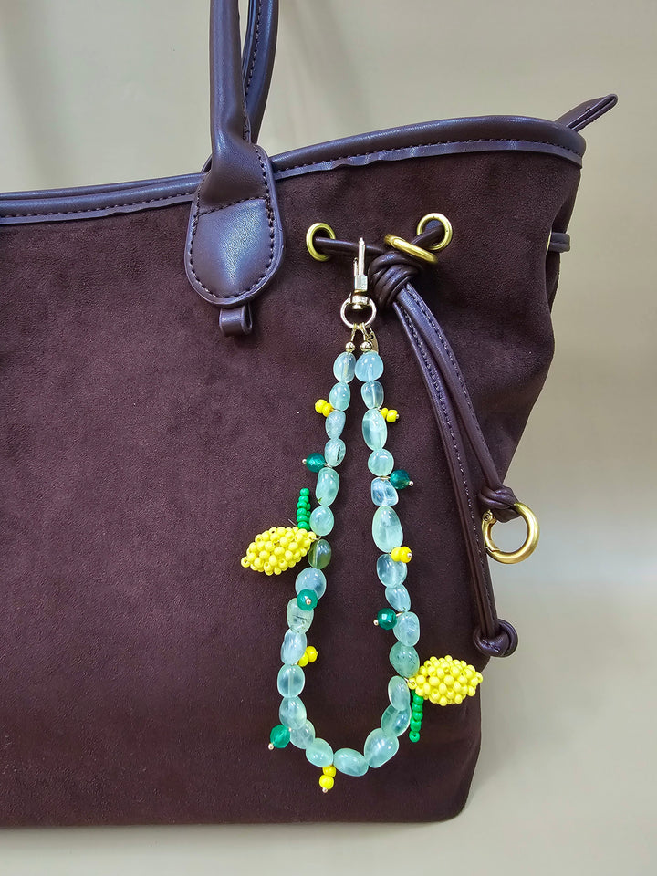Handcrafted Lemon Charm With Natural Prehnite Phone Strap / Bag Charm PC129