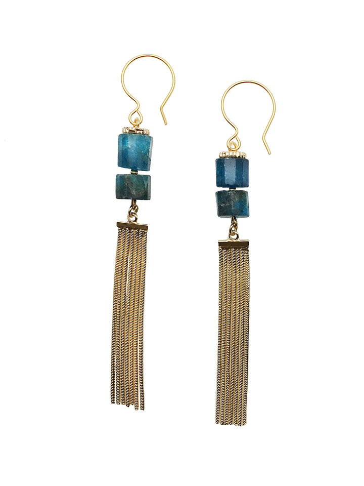 Blue Apatite With Tassel Earrings CE021 - FARRA