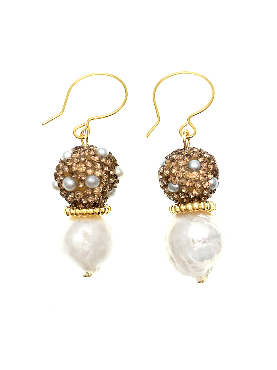 Freshwater Pearls With Rhinestones Bordered Pearls Classic Earrings FE021 - FARRA