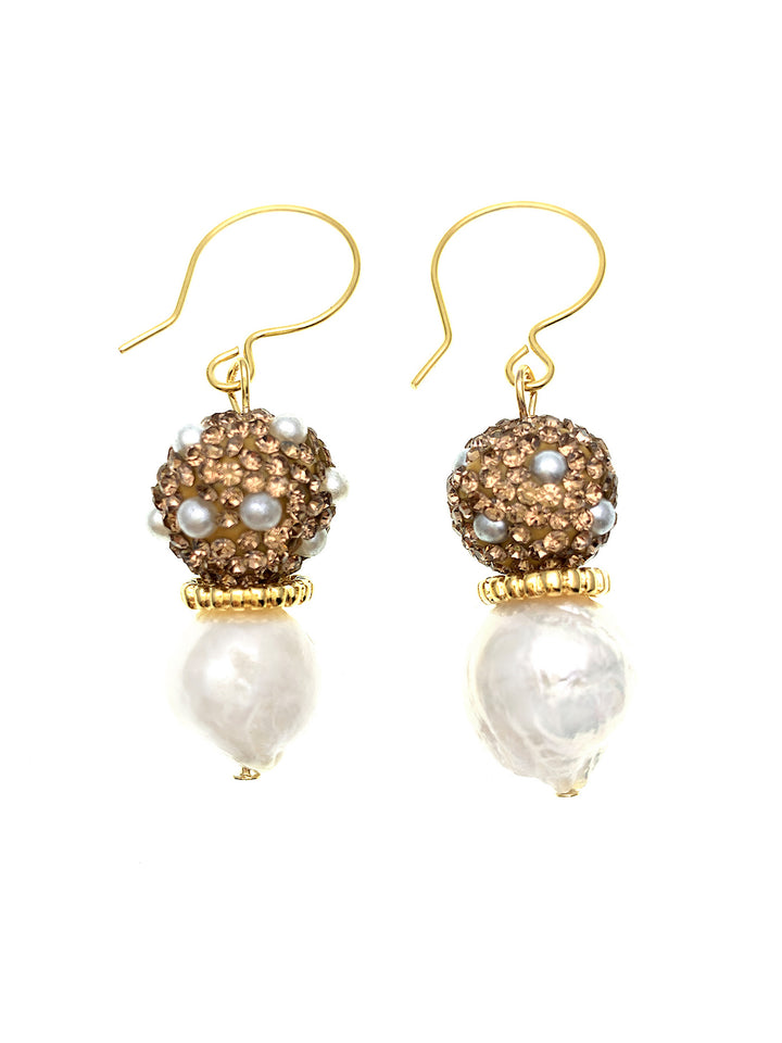 Freshwater Pearls With Rhinestones Bordered Pearls Classic Earrings FE021 - FARRA