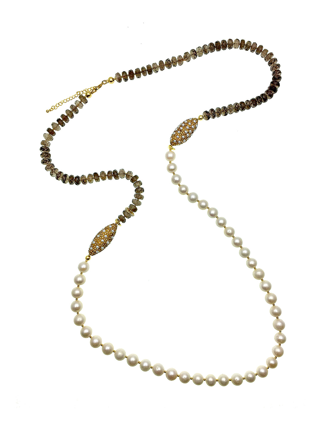 Smoky Quartz With Freshwater Pearls Multi-Way Necklace AN021 - FARRA