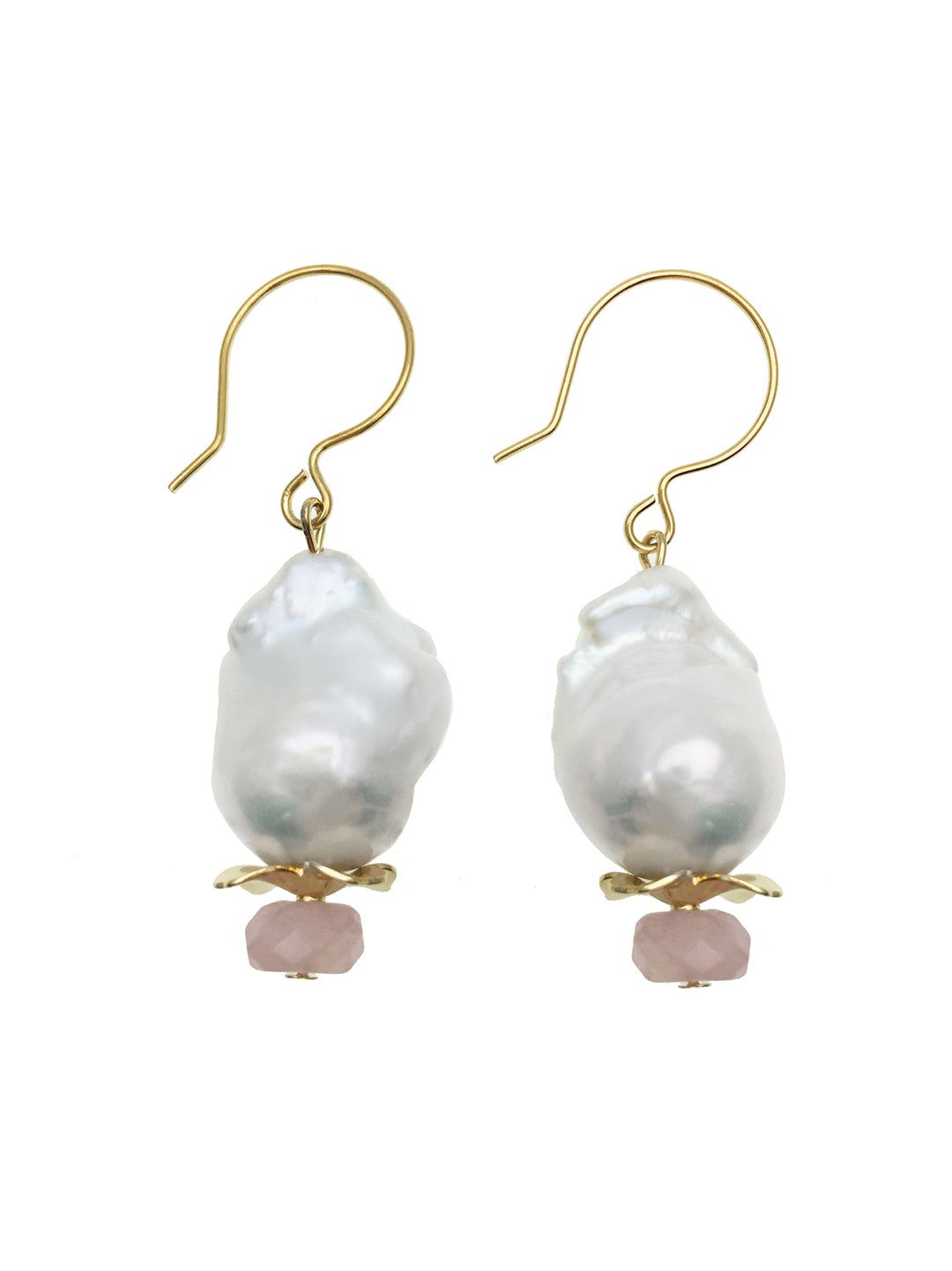 Baroque Pearls & Rose Quartz Dangle Earrings DE215 - FARRA
