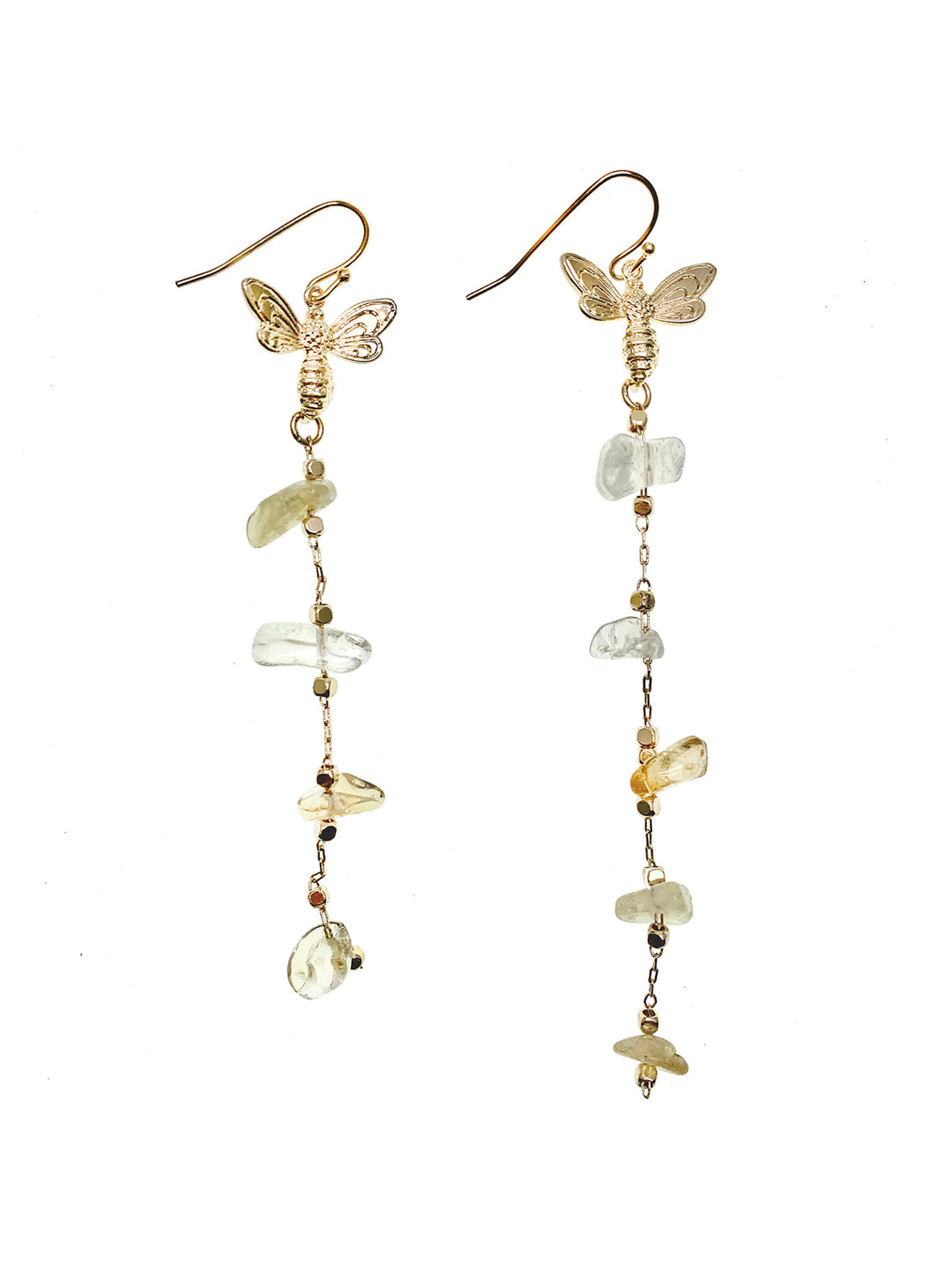 Citrine With Butterfly Charm Elongated Earrings GE010 - FARRA
