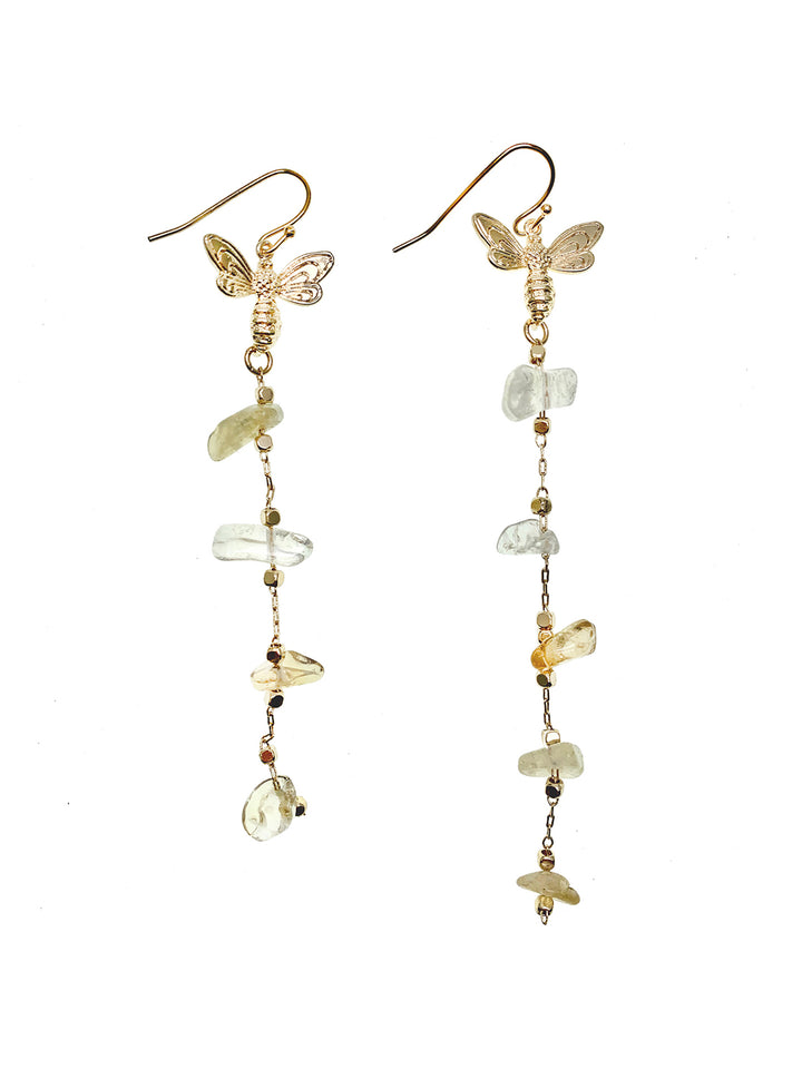 Citrine With Butterfly Charm Elongated Earrings GE010 - FARRA