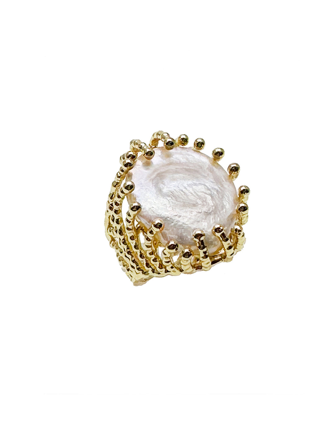 Coin Shaped Freshwater Pearl Open Ring KR001 - FARRA