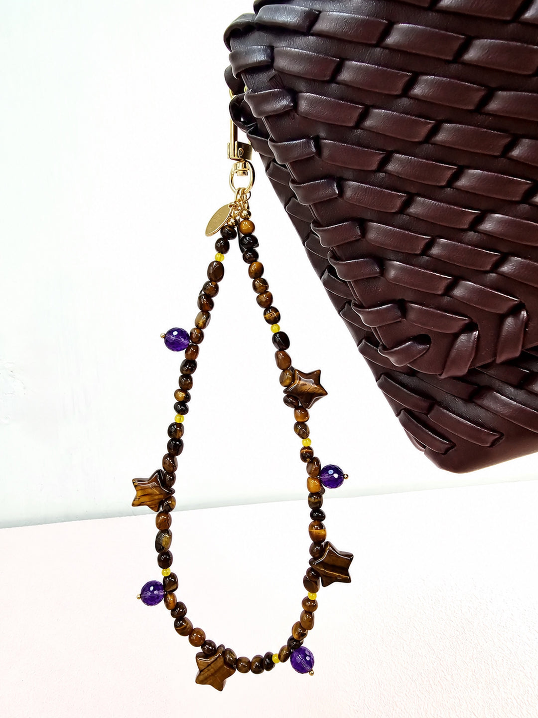 Tiger-Eye Stone Star & Purple Amethyst Phone Strap PC142