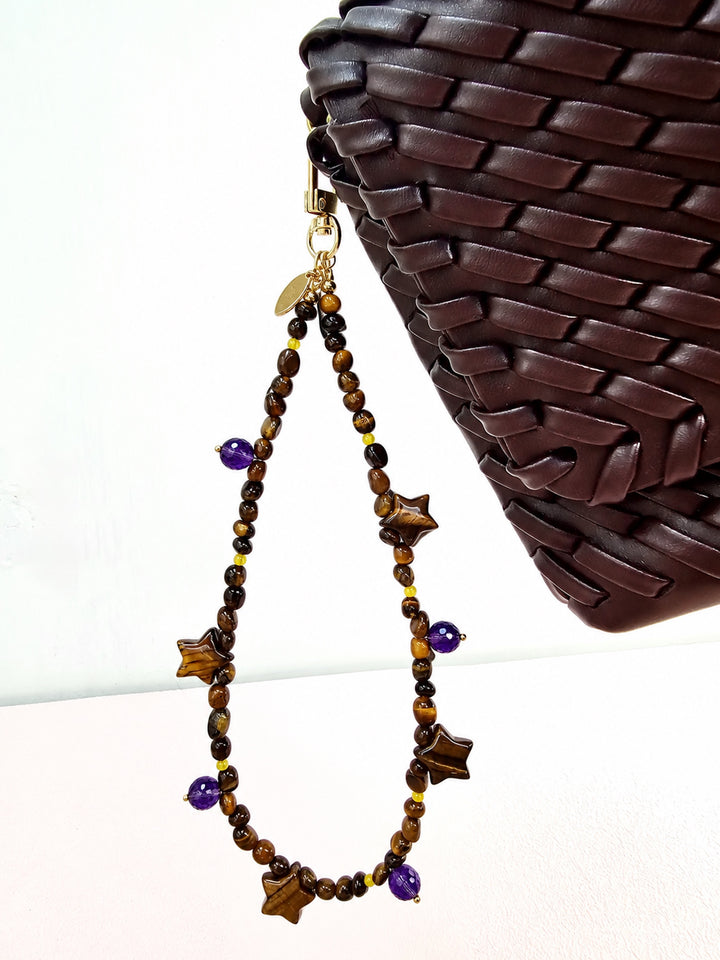 Tiger-Eye Stone Star & Purple Amethyst Phone Strap PC142