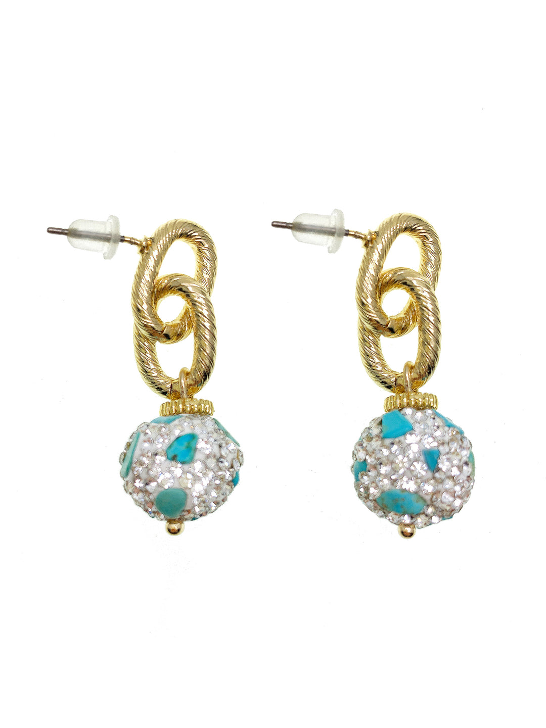 Rhinestone Bordered Turquoise Chain Earrings GE024 - FARRA
