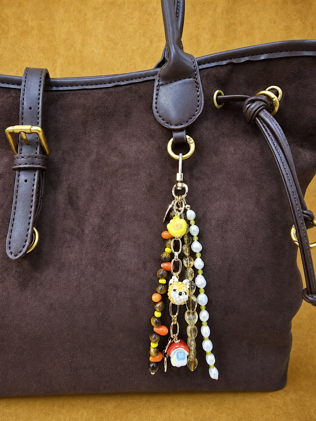 Doghouse Charm Gemstone And Pearls Tassel Phone Strap / Bag Charm PC106