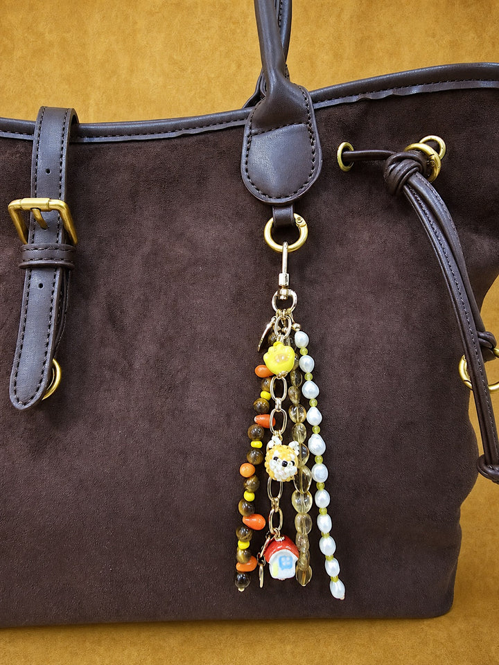 Doghouse Charm Gemstone And Pearls Tassel Phone Strap / Bag Charm PC106