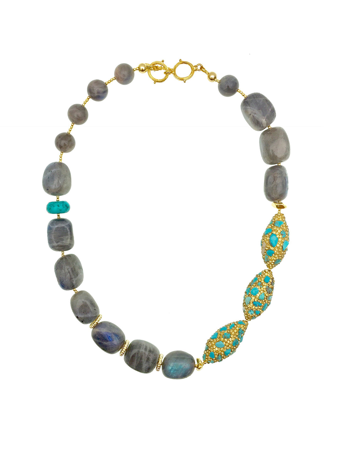 Labradorite With Rhinestone Bordered Turquoise Necklace AN025 - FARRA