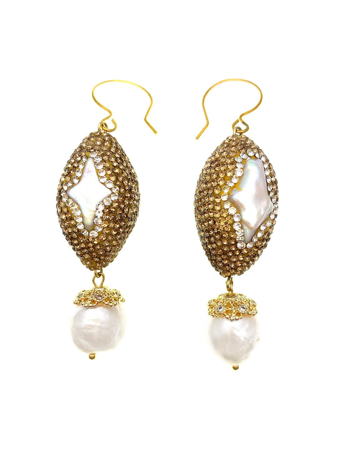 Rhinestones With Freshwater Pearl Dangle Earrings FE028 - FARRA