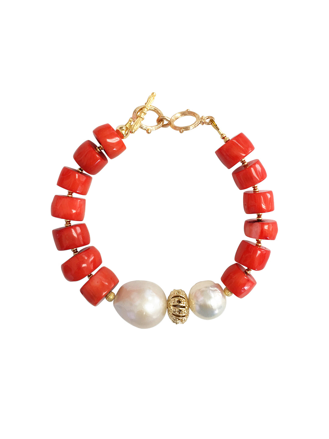 Orange Coral With Natural Baroque Pearls Bracelet MB029 - FARRA