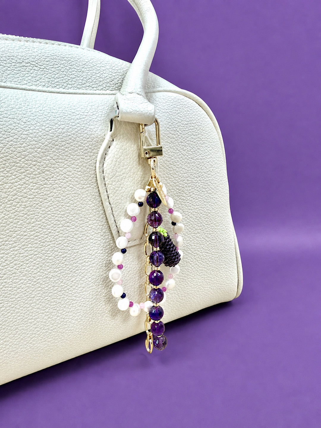 Amethyst And Pearl Handcrafted Eggplant Charm Phone Strap / Bag Charm PC101