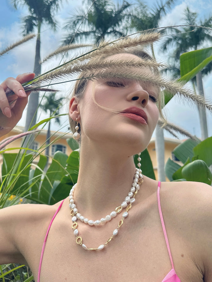 Asymmetric Baroque Pearls Dangle Clip-On Earrings LE037 - FARRA