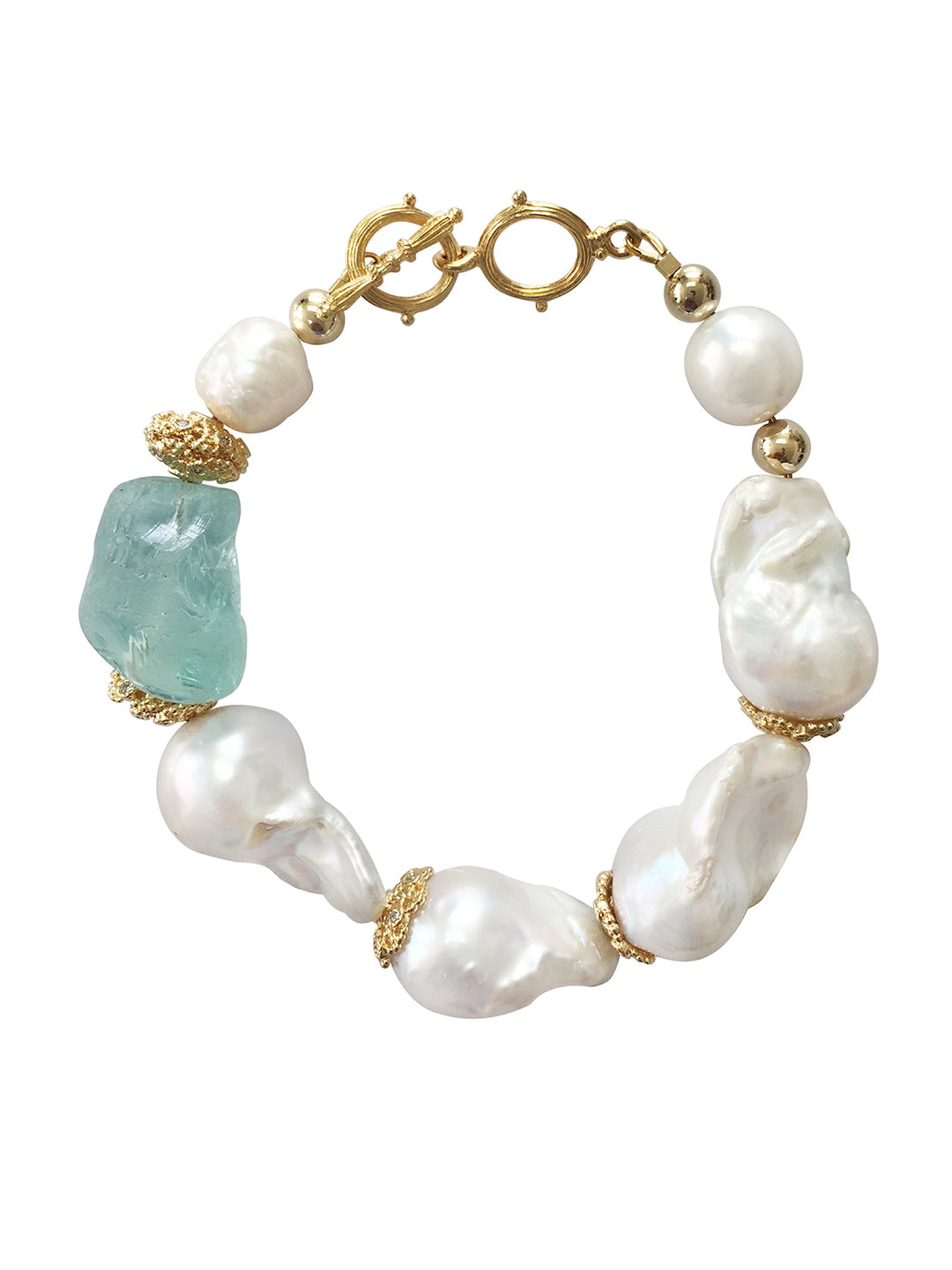 Baroque freshwater pearls with green fluorite bracelet NPB005 - FARRA