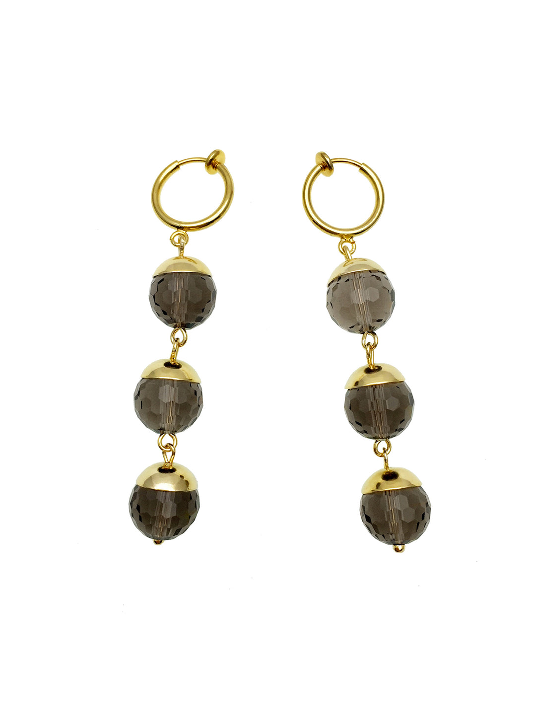 Black Smoky Quartz Clip-on Earrings AE018 - FARRA