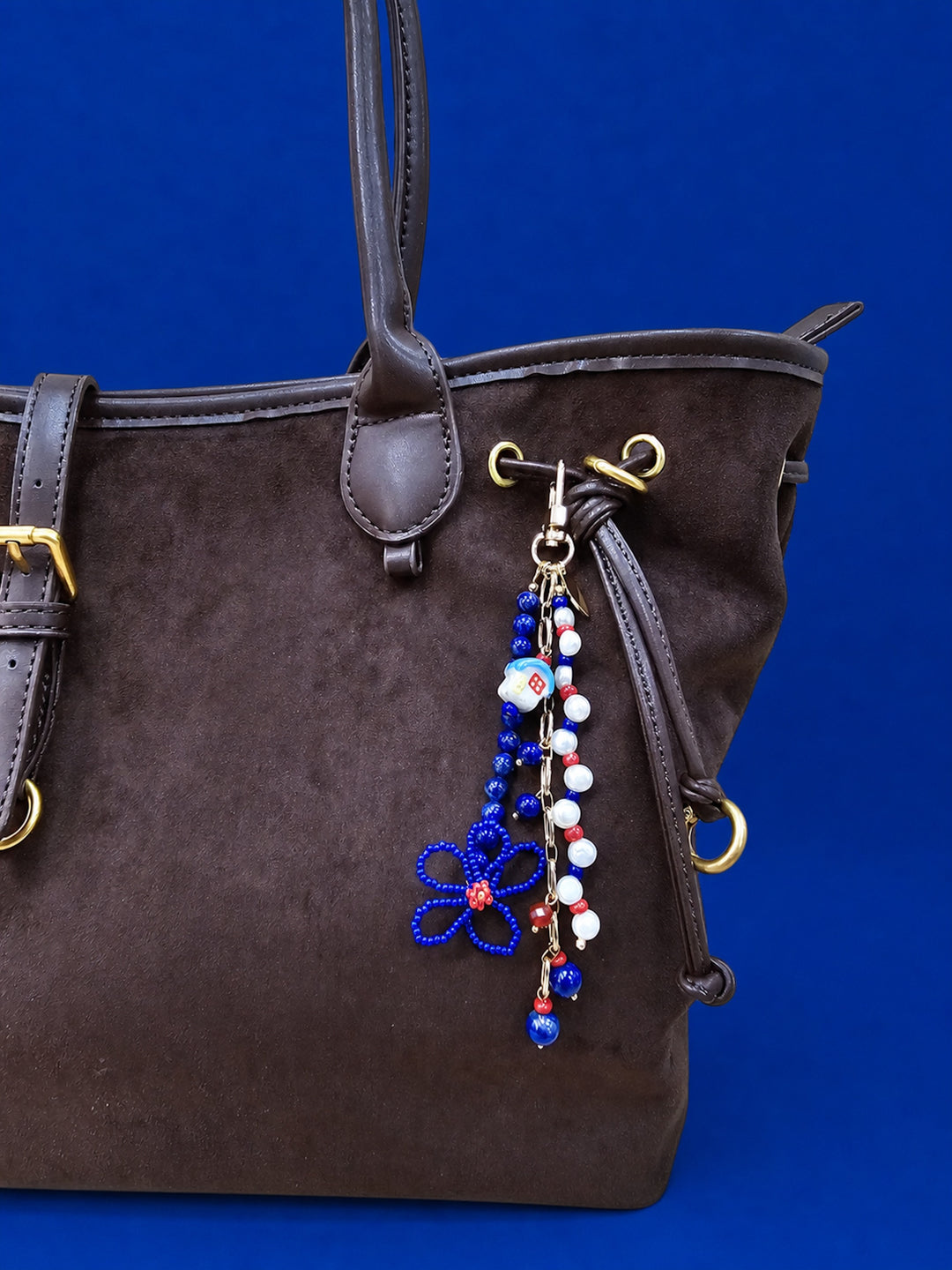 Flower Lapis And Pearls With Ceramic House Charm Phone Strap / Bag Charm PC104