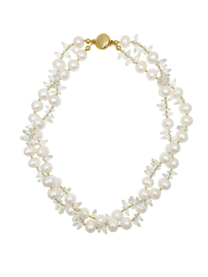 Freshwater Pearl & Crystal Double Strands Necklace AN070 - FARRA