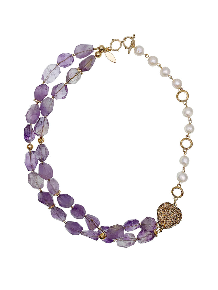Amethyst With Pearls Double Strands Versatile Necklace EN035 - FARRA