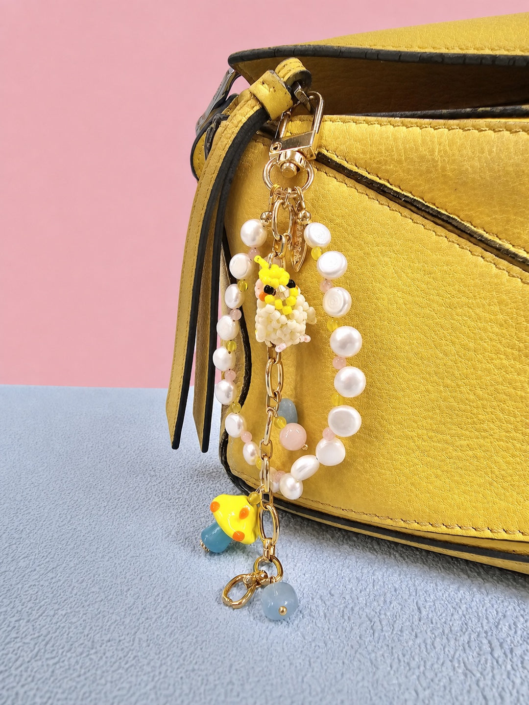 Bird & Mushroom Freshwater Pearls Tassel Phone Strap / Bag Charm PC107