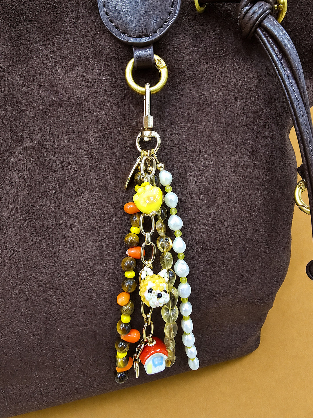 Doghouse Charm Gemstone And Pearls Tassel Phone Strap / Bag Charm PC106