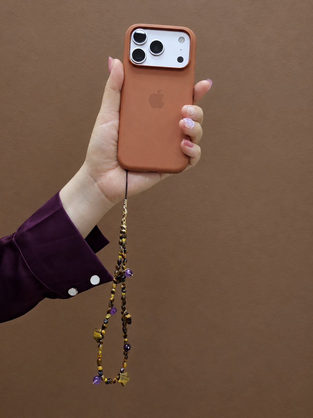Tiger-Eye Stone Star & Purple Amethyst Phone Strap PC142