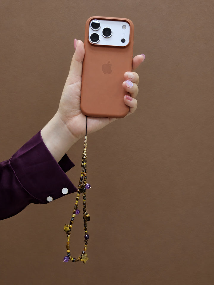 Tiger-Eye Stone Star & Purple Amethyst Phone Strap PC142