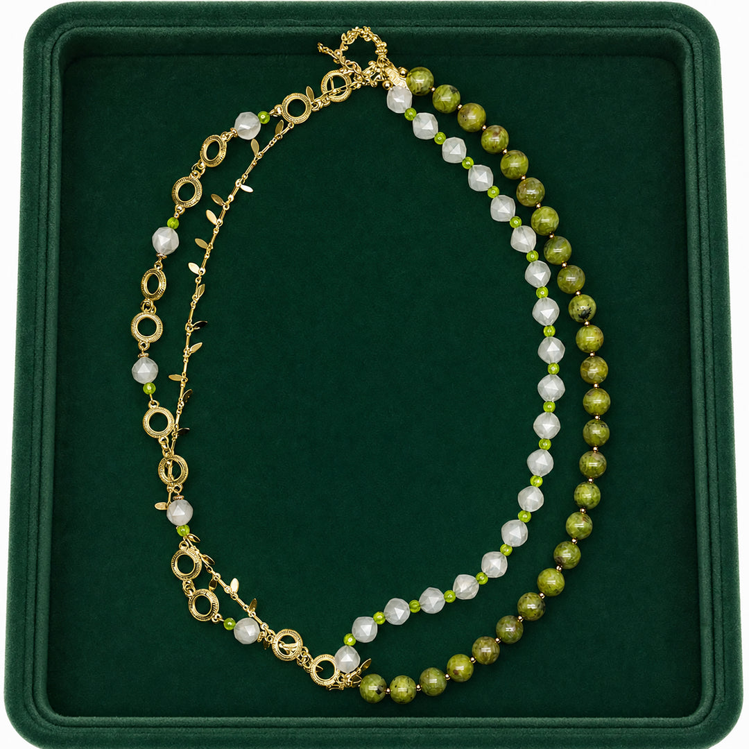 Green Opal With White Agate Layered Necklace SN030