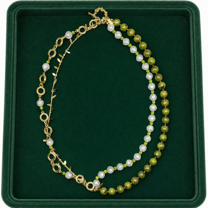 Green Opal With White Agate Layered Necklace SN030