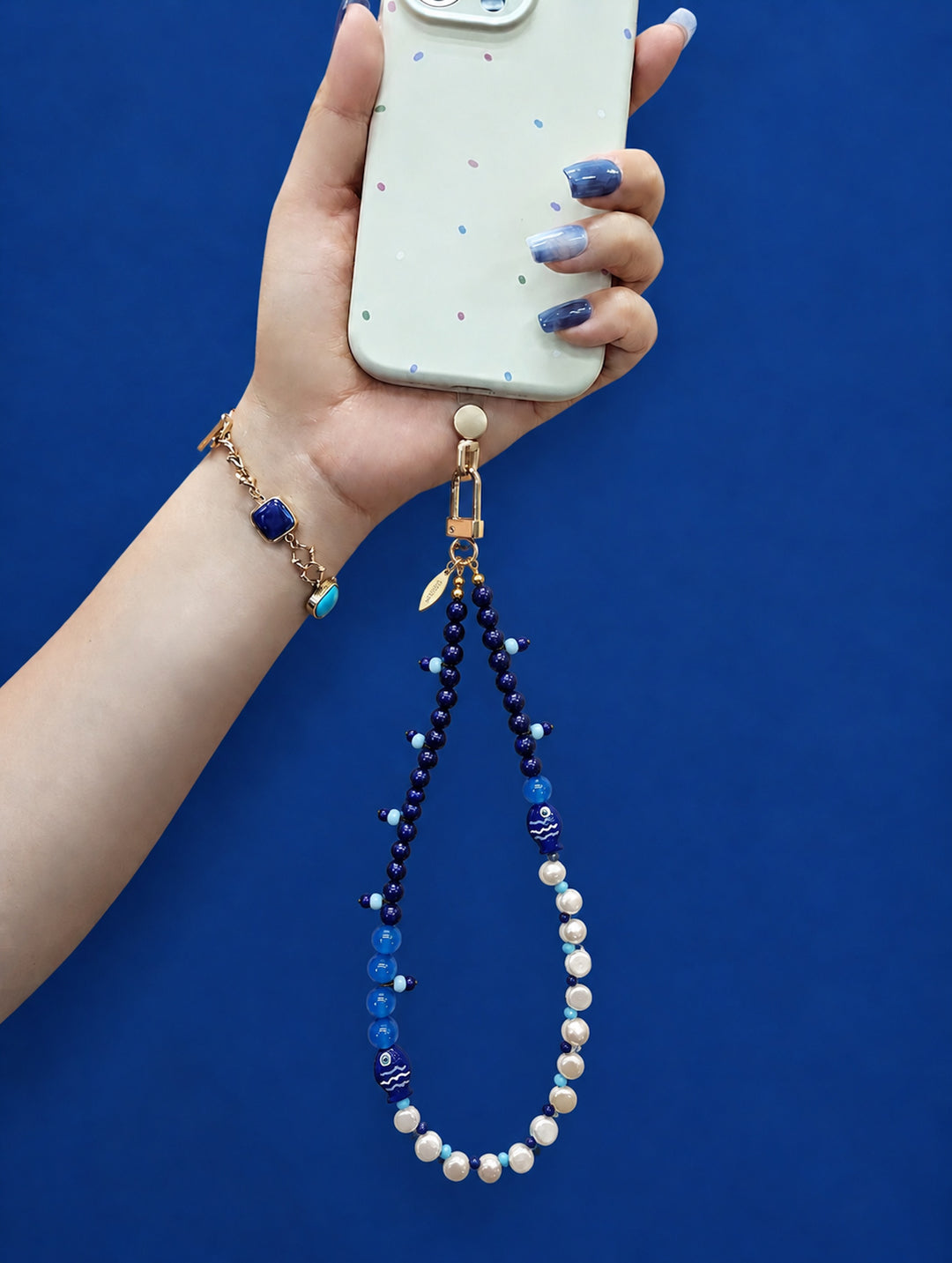 Ocean Story Lapis Lazuli Freshwater Pearl With Fish Phone Strap PC138
