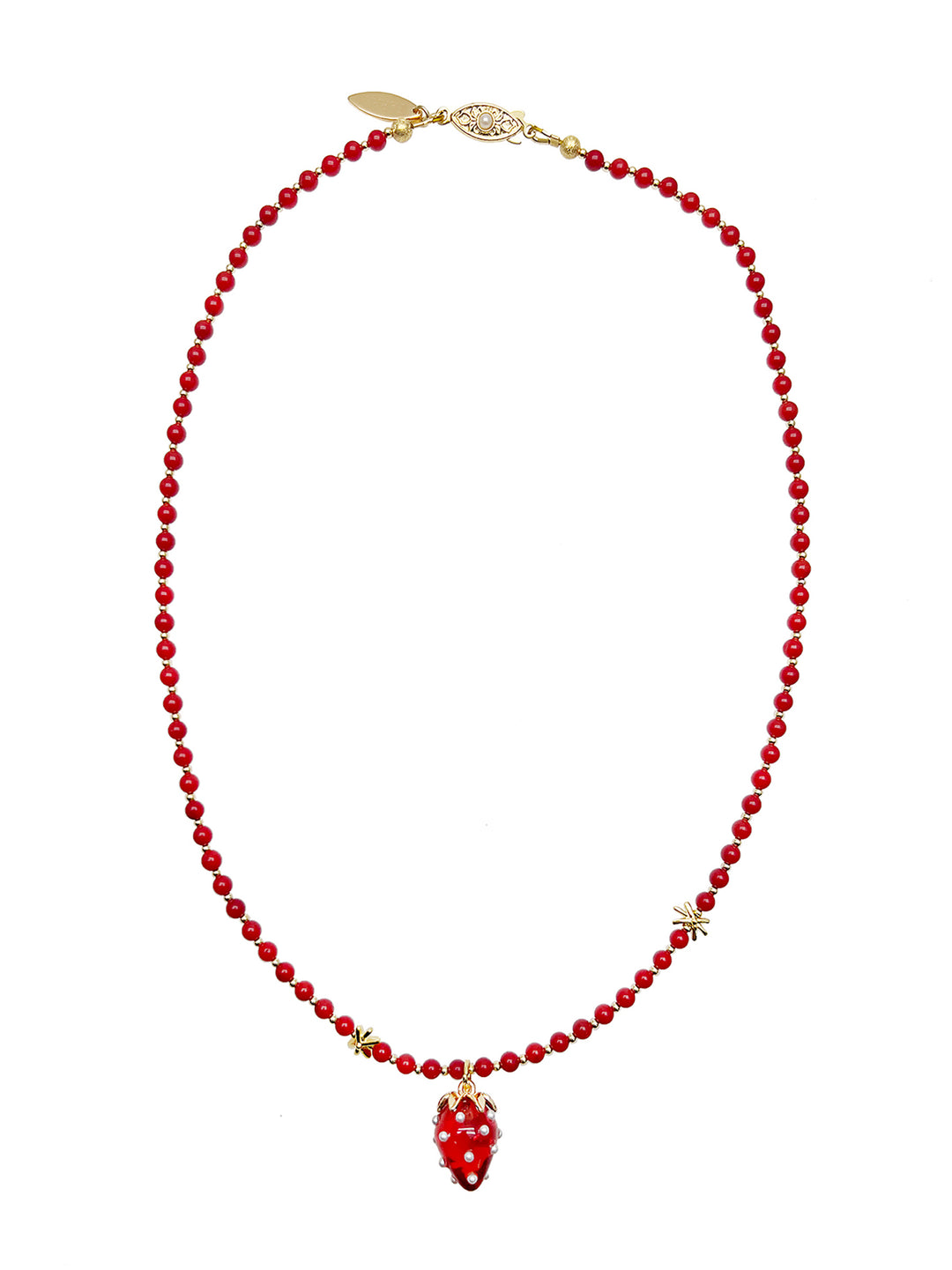 Red Coral With Strawberry Pendant Necklace JN005 - FARRA