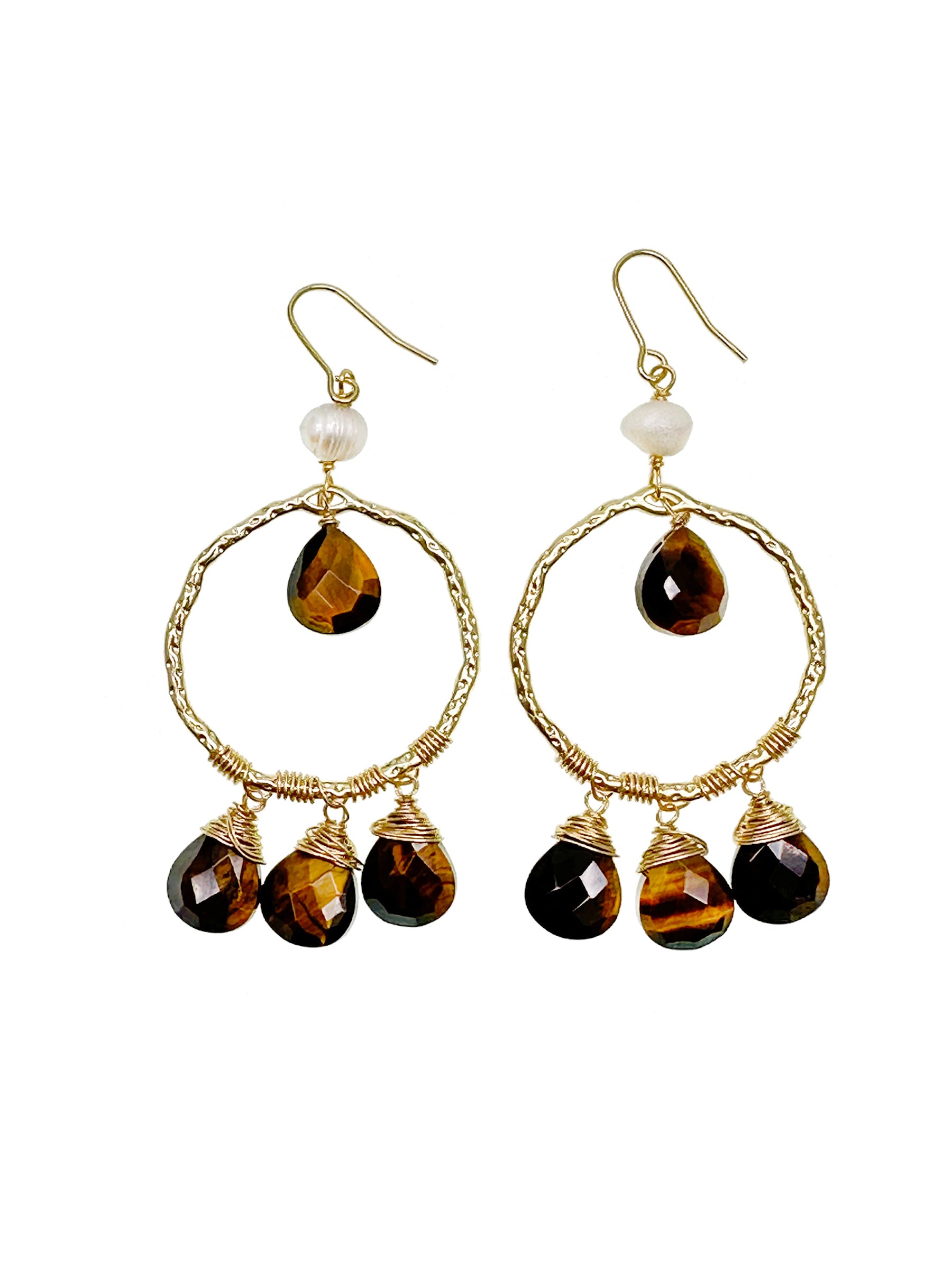 Freshwater 2024 Pearl With Tiger Eye Drop Earrings