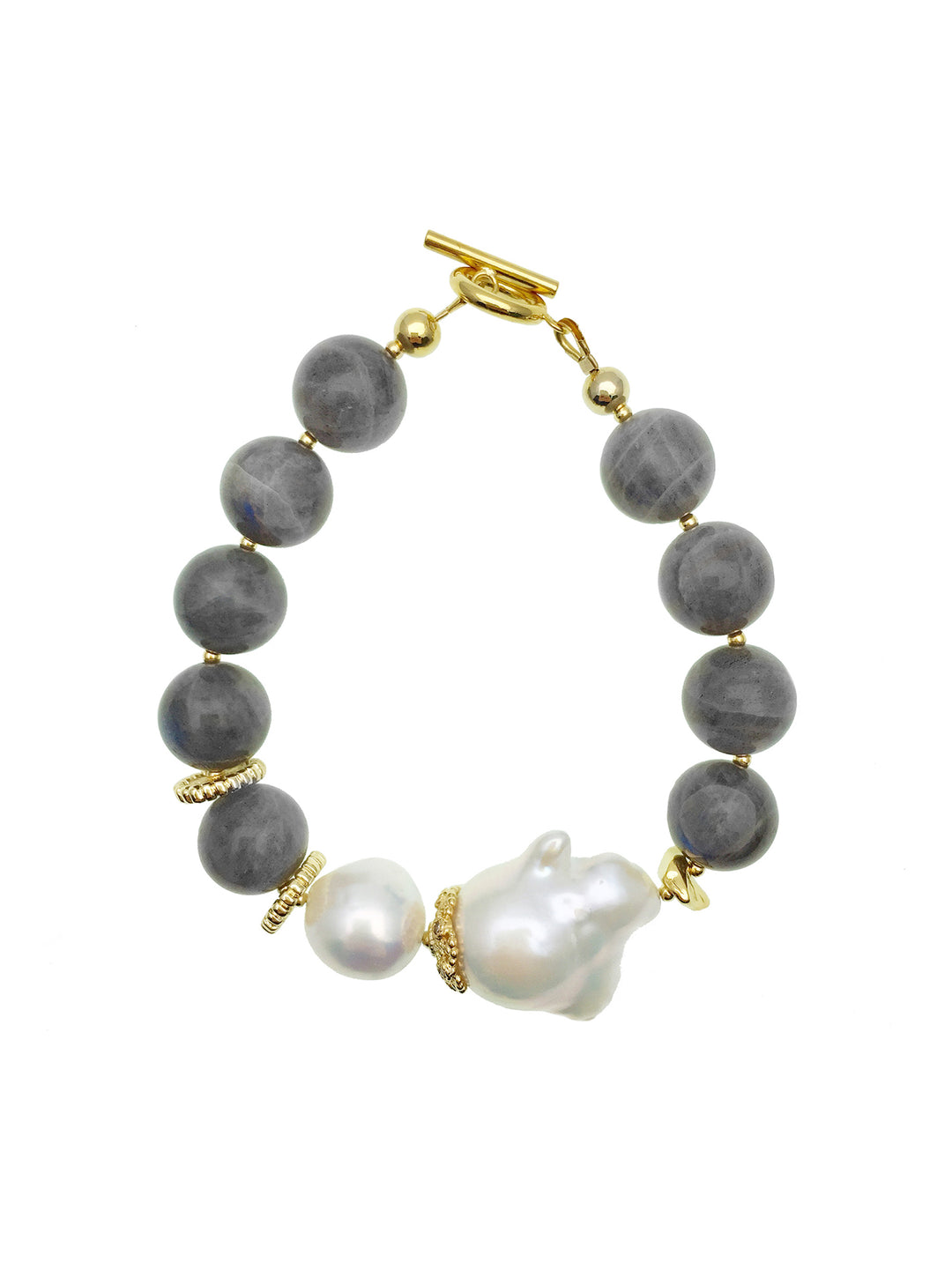 Baroque Pearls & Gray Labradorite Bracelet AB009 - FARRA
