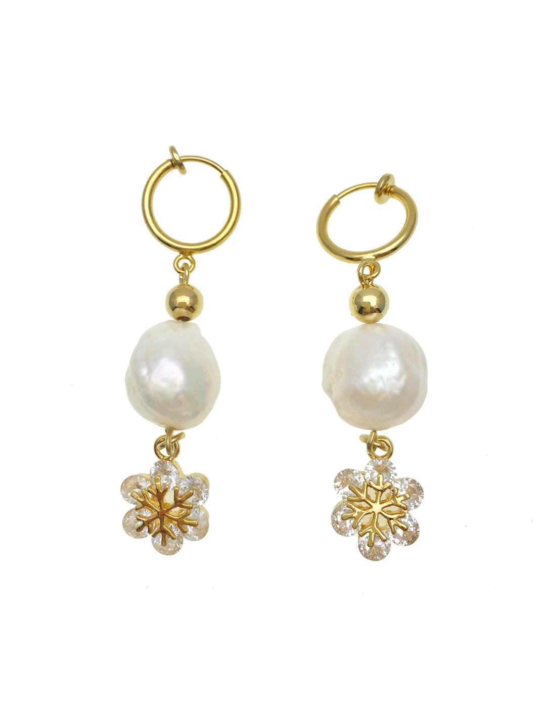 Freshwater Pearls With Snowflake Clip-On Hoop Earrings AE058 - FARRA