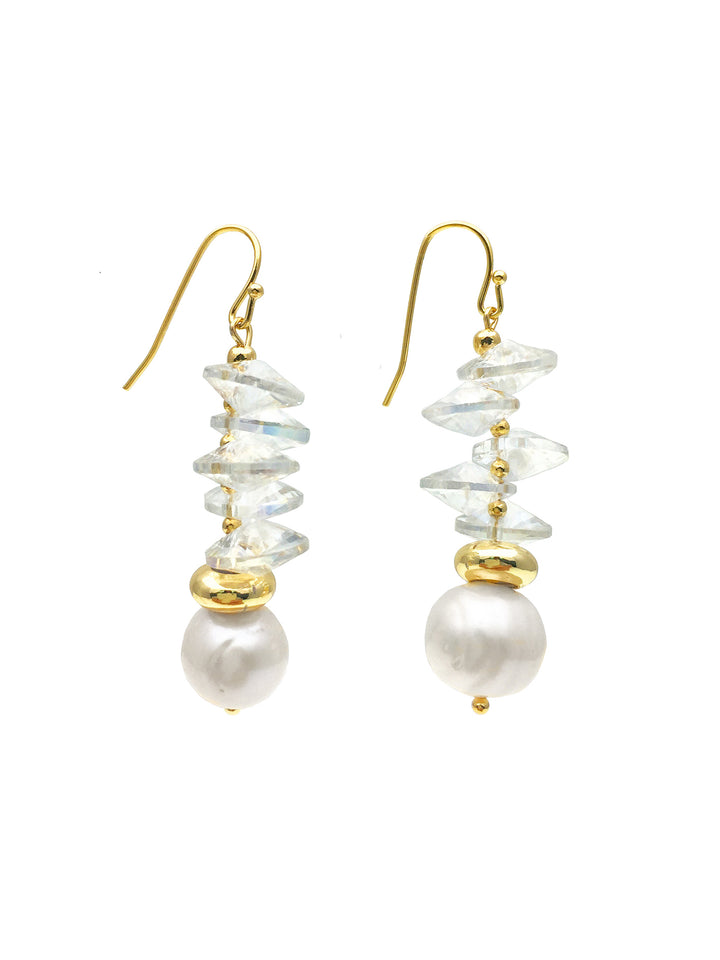 White Crystals With Freshwater Pearl Hook Earrings AE060 - FARRA
