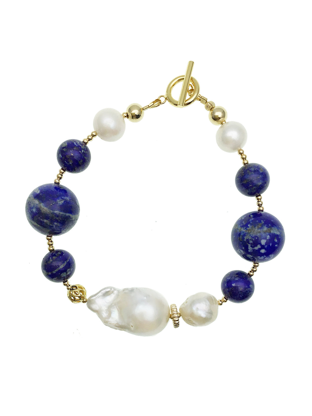 Lapis  & Baroque Pearls Bracelet CB001 - FARRA
