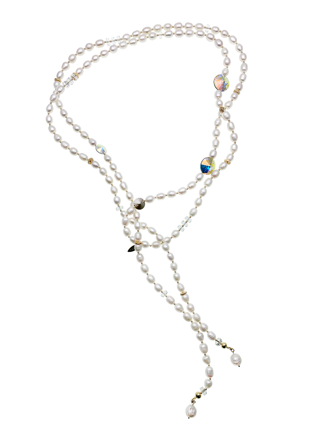 Freshwater Pearls With Swarovski Crystals Open Ended Long Necklace EN045 - FARRA