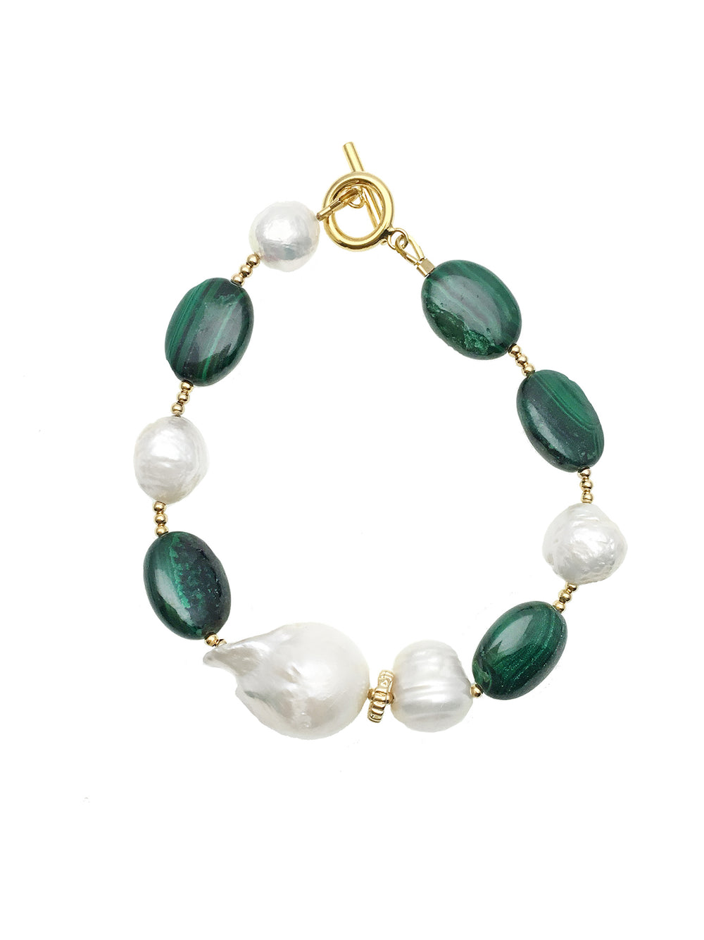 Malachite & Baroque Pearls With Edison Pearls Bracelet CB014 - FARRA