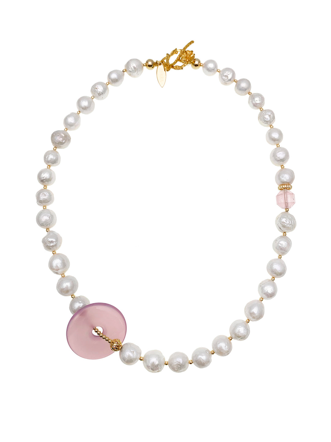 Freshwater Pearls with Rose Quartz Simple Short Necklace EN030 - FARRA