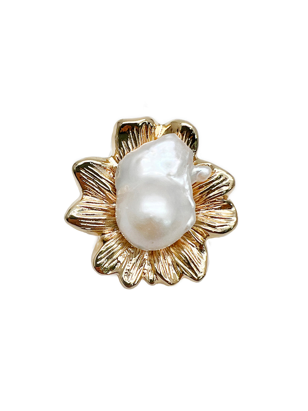 Gold Flower Setting With White Baroque Pearl Multi-way Brooch / Pendant HP001 - FARRA