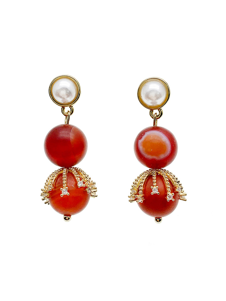 Matte Red Agate Dangle Stud Earrings HE021 - FARRA