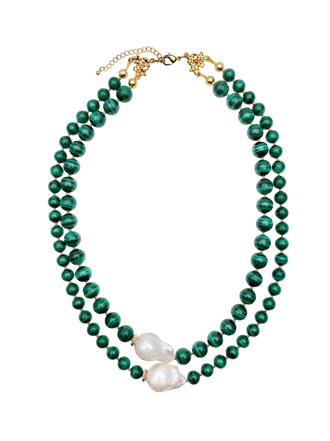 Malachite With Baroque Pearls Double Strands Necklace EN001 - FARRA