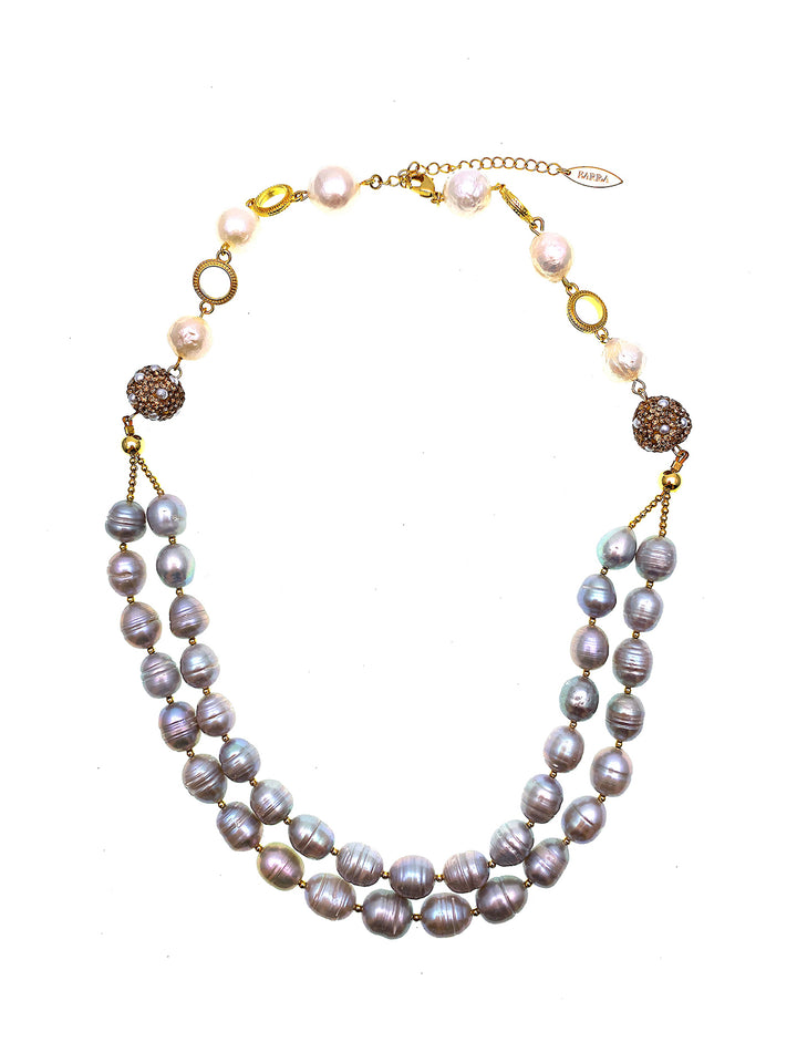 Gray Freshwater Pearls Double Strands Necklace FN023 - FARRA