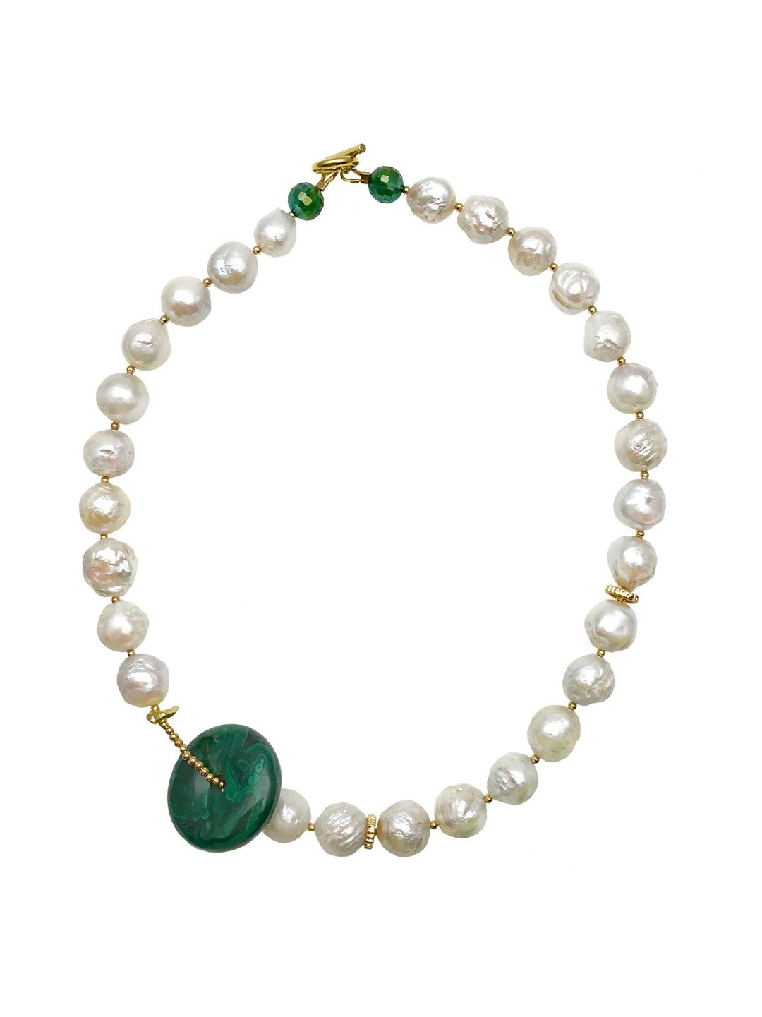Irregular Pearls With Malachite Pendant Necklace CN040 - FARRA