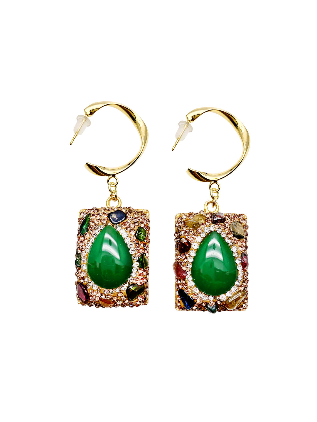 Tourmaline With Green Jade Hook Earrings HE018 - FARRA
